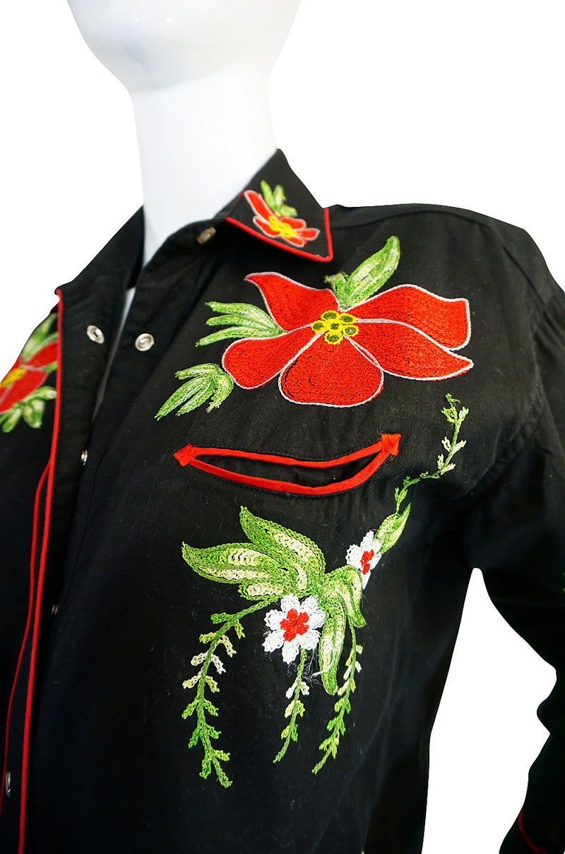 1990s Bright Hand Embroidered Western Shirt