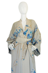 1970s Hanae Mori Palest Blue Butterfly Silk Kimono