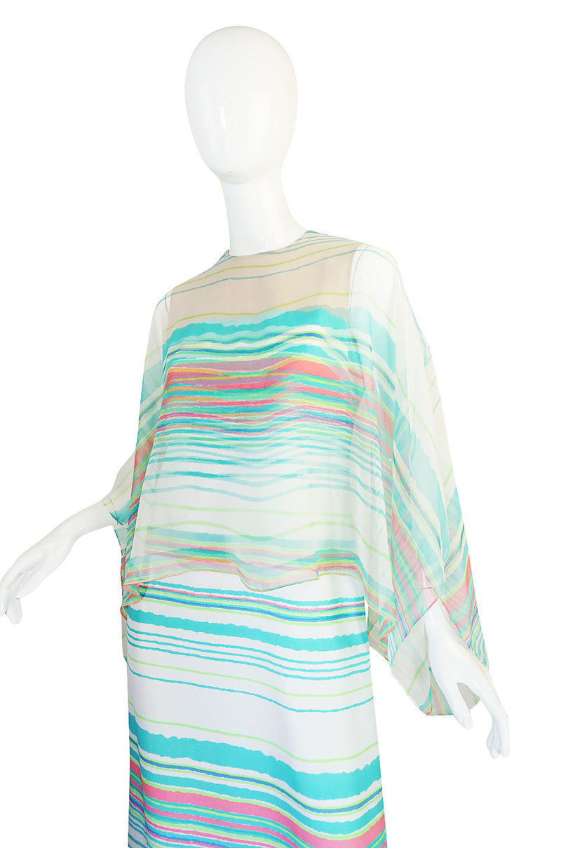 1960s I. Magnin Silk Twill and Silk Chiffon Caped Dress