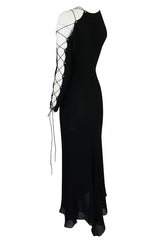 Fall 1991 Gianni Versace Couture Laced Up Sleeve Corset Dress
