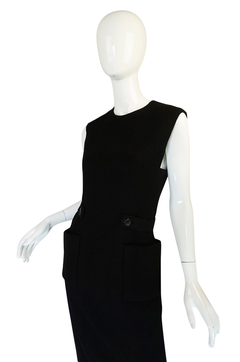 1960s Norman Norell Wool Crepe Back Button Shift Dress