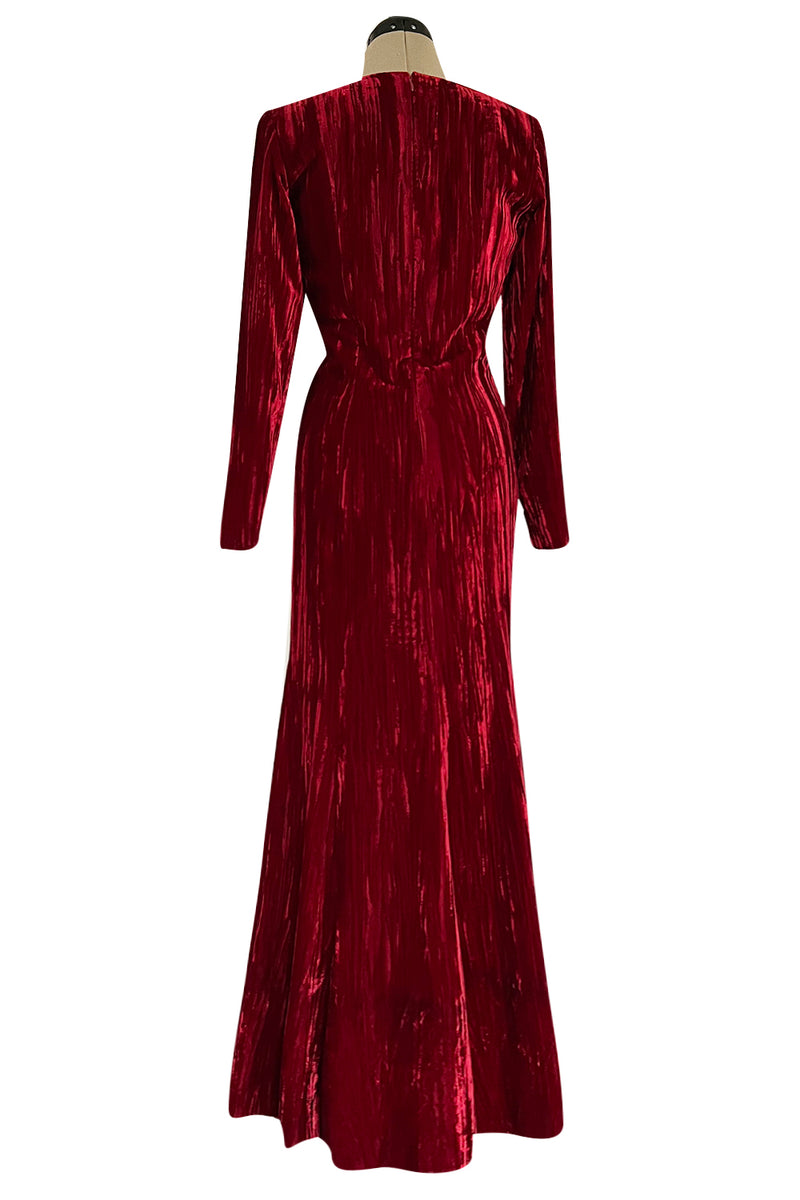 Extraordinary Fall 1998 Yves Saint Laurent Deep Red Moire Velvet Dress w Orginal Tag