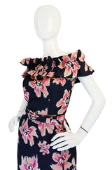 1980s Christian Dior Off Shoulder Floral Print Dress
