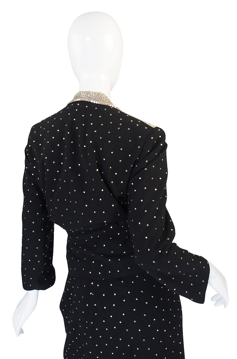 Rare 1940s Fred Block Studded Black Crepe Suit