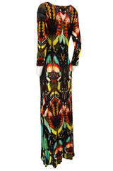 2014 Jean Paul Gaultier Butterfly Stretch Jersey Maxi Dress
