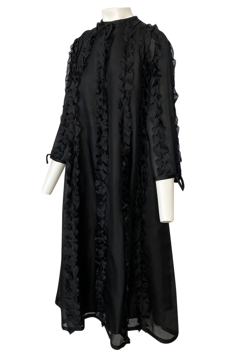 Museum Held 1969 Courreges Black Silk Organza Ruffle Detailed Dress