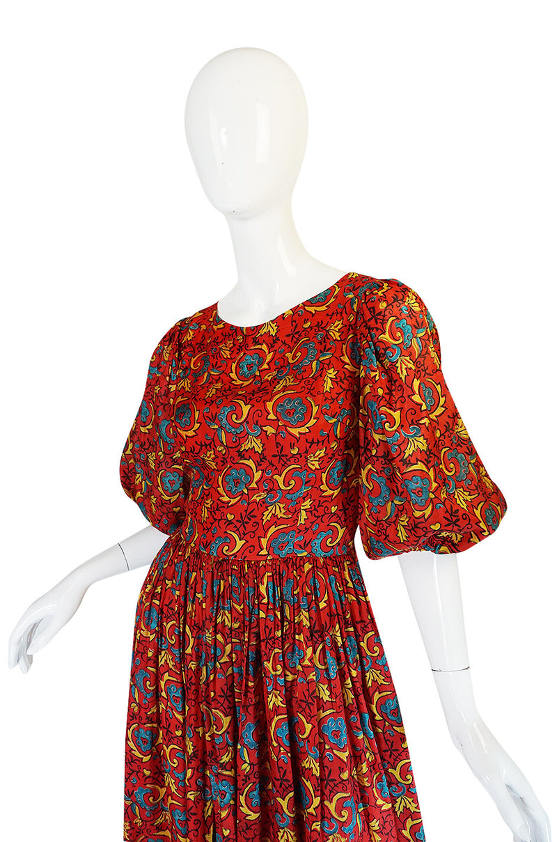 1960s Thai Silk Print Full Length Dress