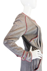 1980s Soft Grey Wool Chanel Button Front Day Dress