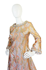 1960s Metallic Coral, Gold & Silver A-Line Dance Dress