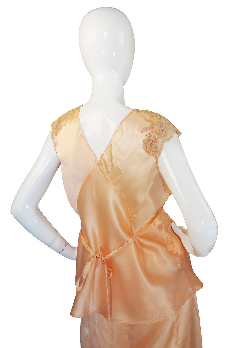 1940s Two Piece Peach Silk Lingerie Set