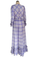 Incredible 1960s Sybil Connolly Couture Pale Lavender Ruffled Silk Gauze Dress