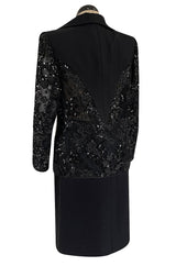 1980s Ady Couture Lausanne Transparent Lace & Sequin Jacket Suit w Black Pencil Skirt