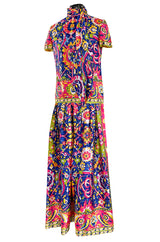 1970s Lanvin Couture Fine Silk Twill Brilliantly Scarf Neck Top & Extra Wide Cut Pant Set
