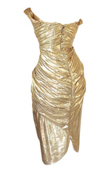 Rare Spring 1985 Thierry Mugler Bombshell Pleated Gold Lurex 'Shell' Dress