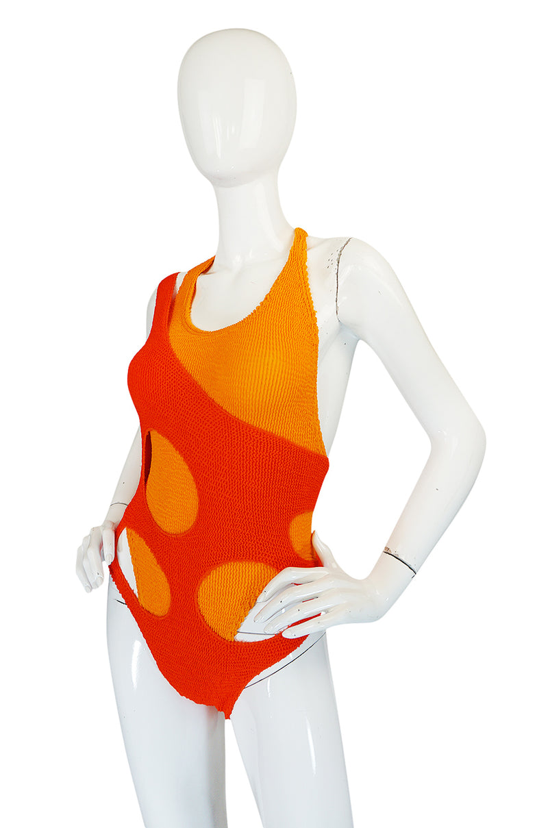 1980s Liza Bruce Coral & Orange Two Piece Layered Swimsuit