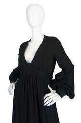 c1969 Iconic Ossie Clark "Graduation" Black Plunge Dress