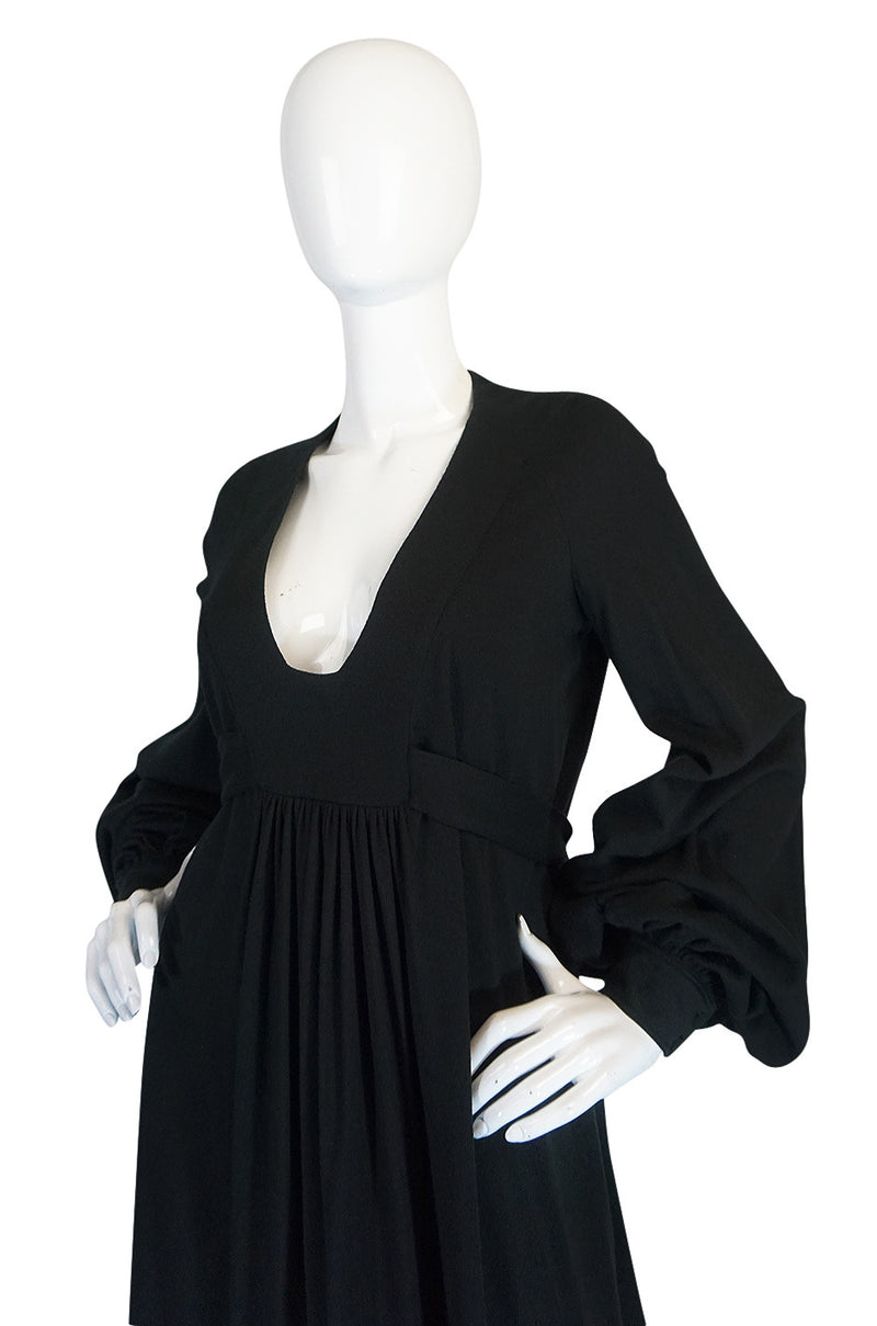 c1969 Iconic Ossie Clark "Graduation" Black Plunge Dress