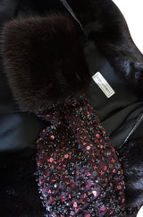 1980s Glossy Mink Trim Sequin John Anthony Silk Jacket