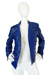 1990s Moschino Blue Patent Motorcycle Jacket