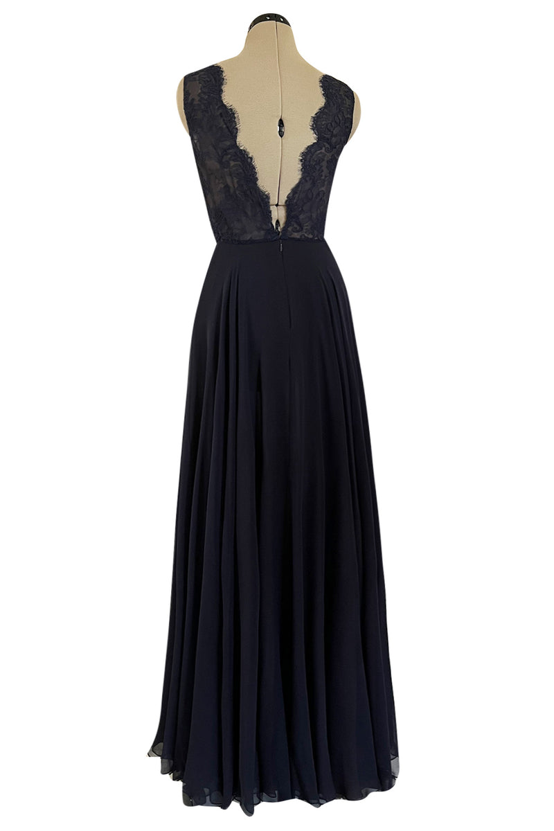 Romantic Early 2000s John Anthony Couture Blue Lace & Multi Layer Silk Chiffon Dress
