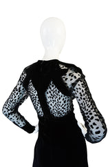Scandalous 1980s Balmain Sheer Net & Velvet Cut Out Dress