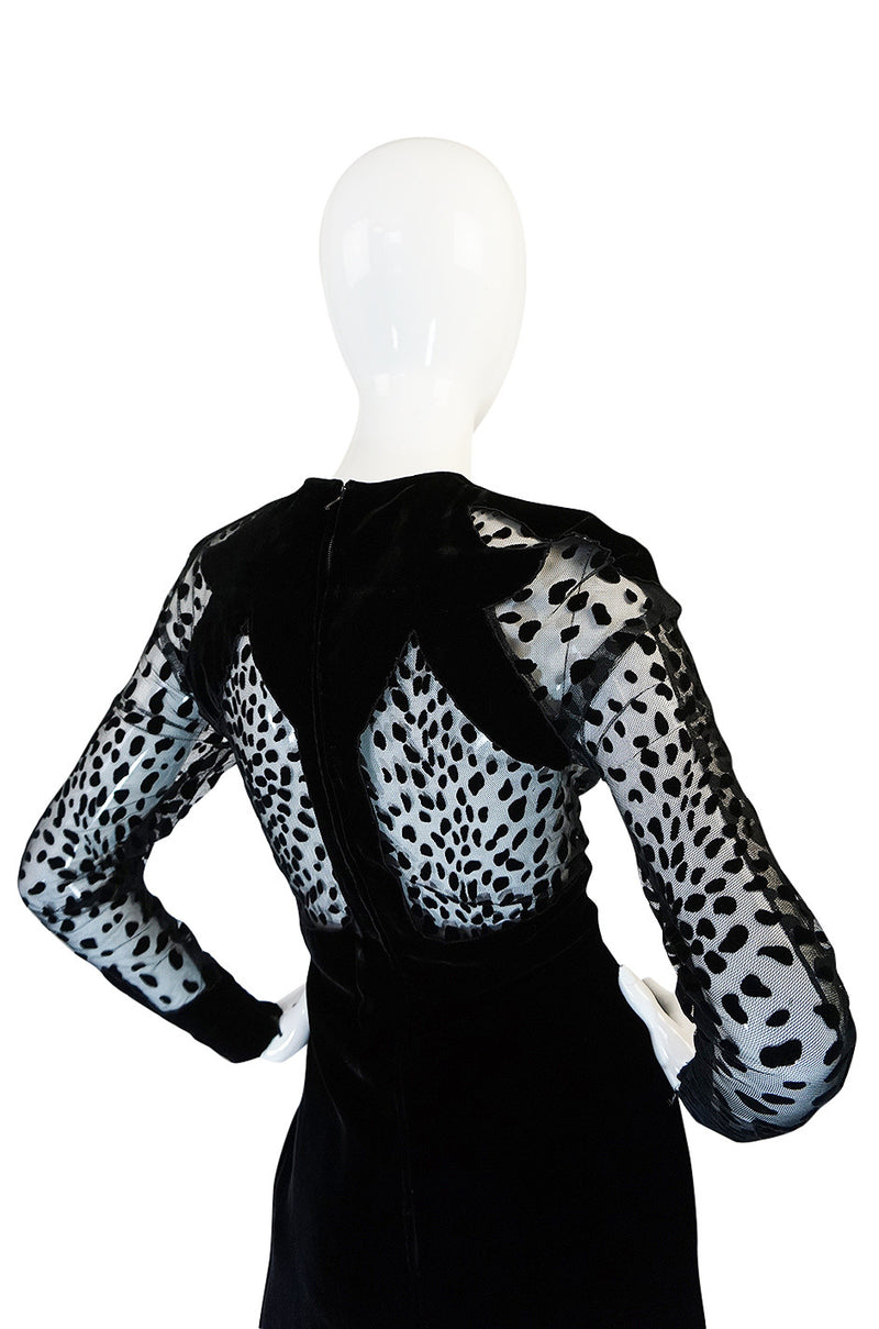 Scandalous 1980s Balmain Sheer Net & Velvet Cut Out Dress