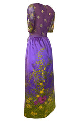 1960s Oscar de la Renta Prettiest Painted Floral Silk & Metallic Dress