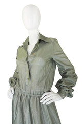1970s Anne Klein Metallic Shirt Maxi Dress