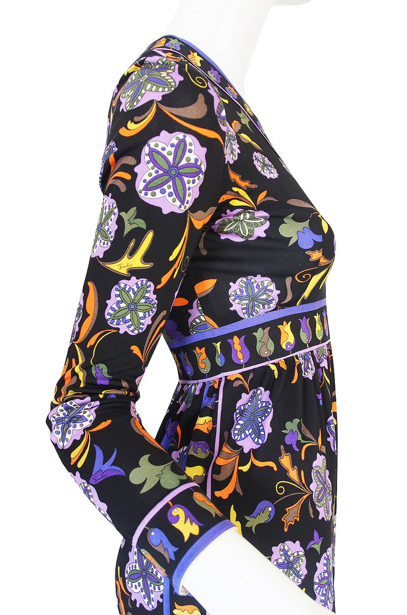 1960s Black Print Silk Jersey Emilio Pucci Dress