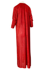 Iconic 1970s Halston Long Metallic Red Lame Lurex Caftan Dress