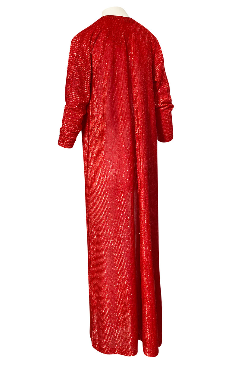 Iconic 1970s Halston Long Metallic Red Lame Lurex Caftan Dress