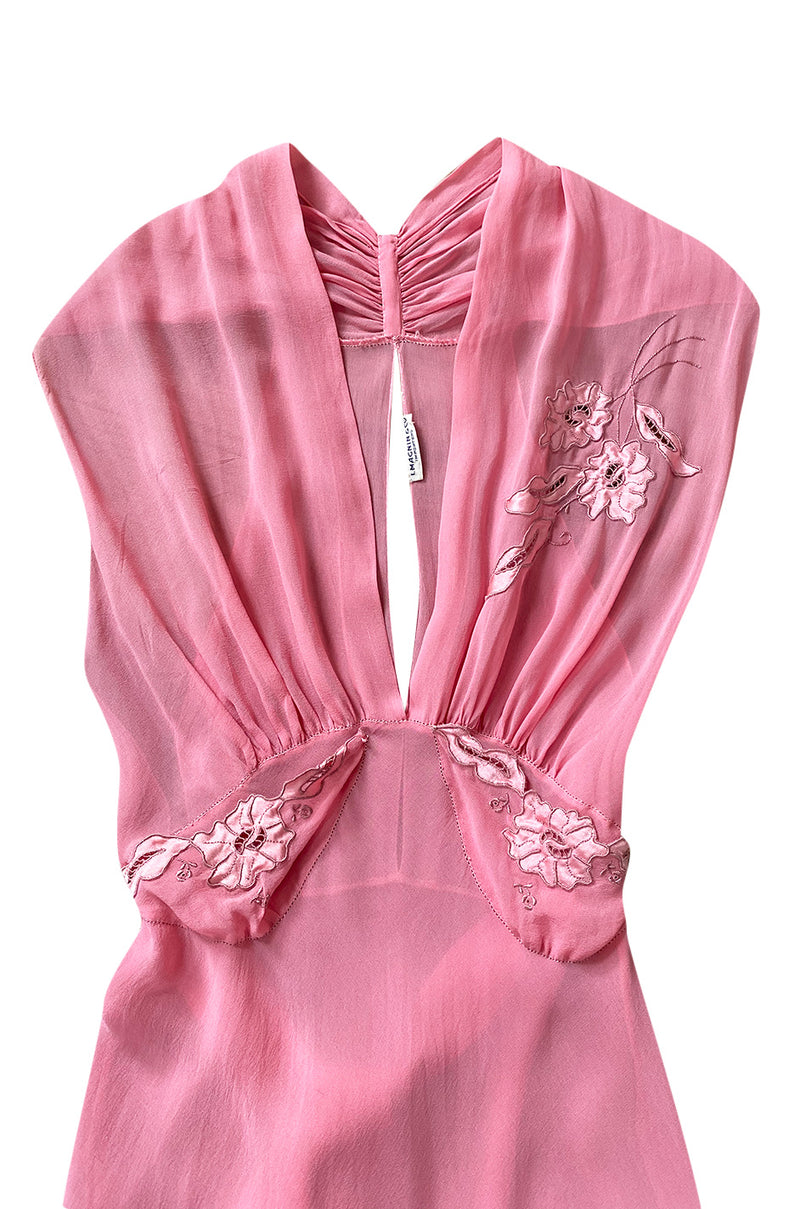 1930s Pink Silk Hand Applique Detailed Boudoir Negligee Lingerie Dress –  Shrimpton Couture