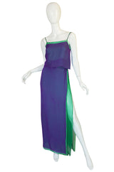1970s Pauline Trigere Purple & Green Silk Chiffon Set