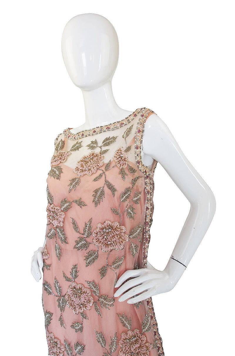 1960s French Hand Bead & Rhinestone Net Gown