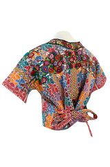 Vintage Mexican Artisan Bright Coloured Pattern Hand Embroidered Flowers & Birds Top