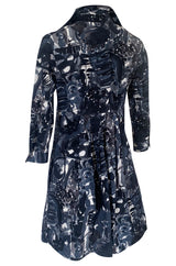 Spring 2006 Marni Blue & Grey Cotton Print Baby Doll Mini Dress