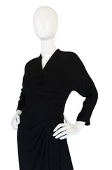 1950s Dorothy O'Hara Draped Front Black Crepe Dress