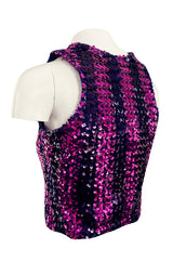 Fabulous 1973 Biba Purple and Pink Sequin Knit Jumper Pull-over Vest Top