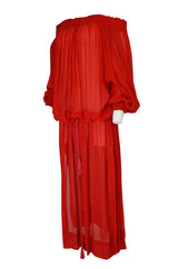 1970s Yves Saint Laurent Red Gauze Multi Length Caftan Dress