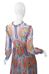 Rare 1970s Silk Chiffon Printed Lanvin Dress
