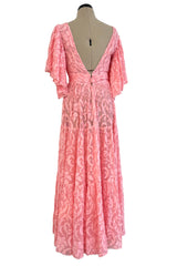 Amazing 1930s Unlabeled Pink Light Woven Cotton Tiered Applique Dress w Amazing Sleeves