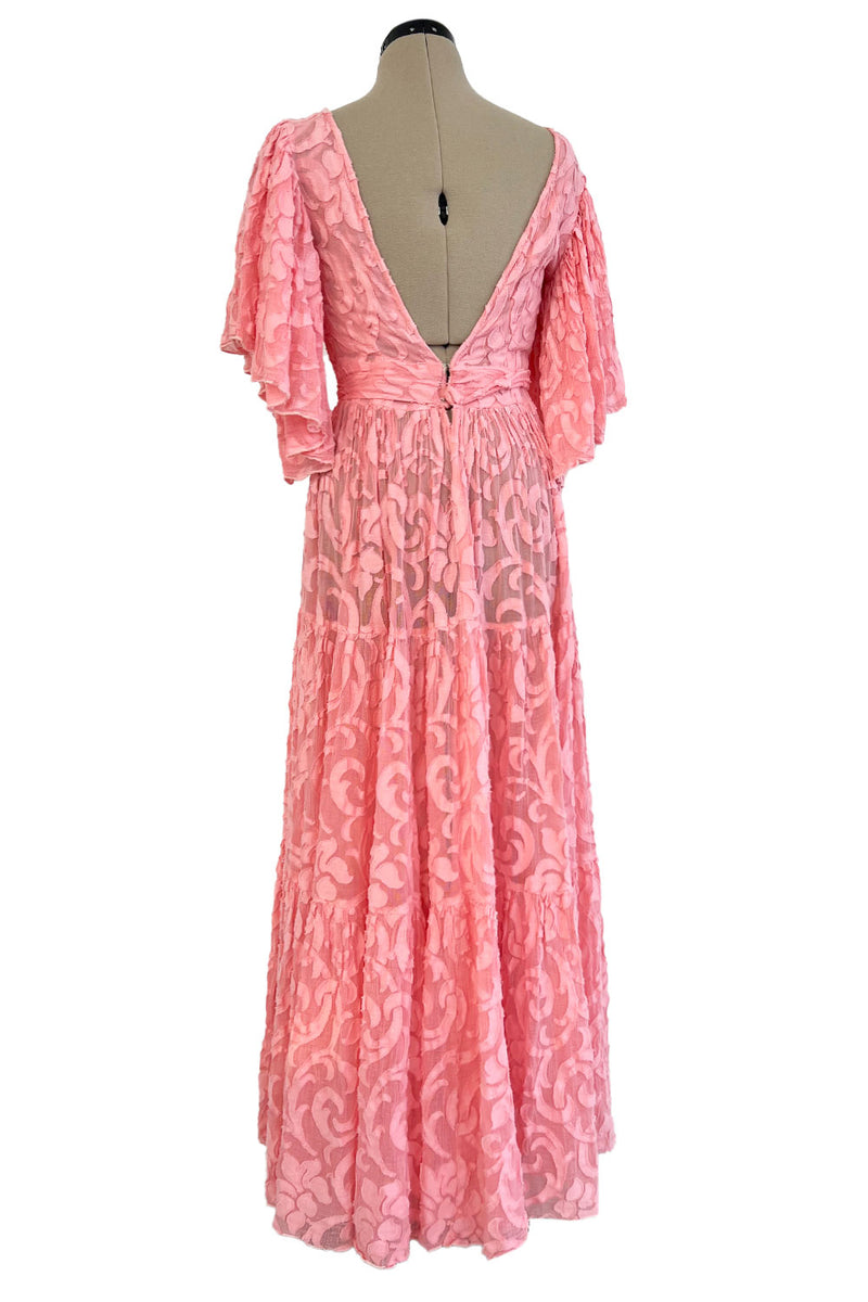 Amazing 1930s Unlabeled Pink Light Woven Cotton Tiered Applique Dress w Amazing Sleeves
