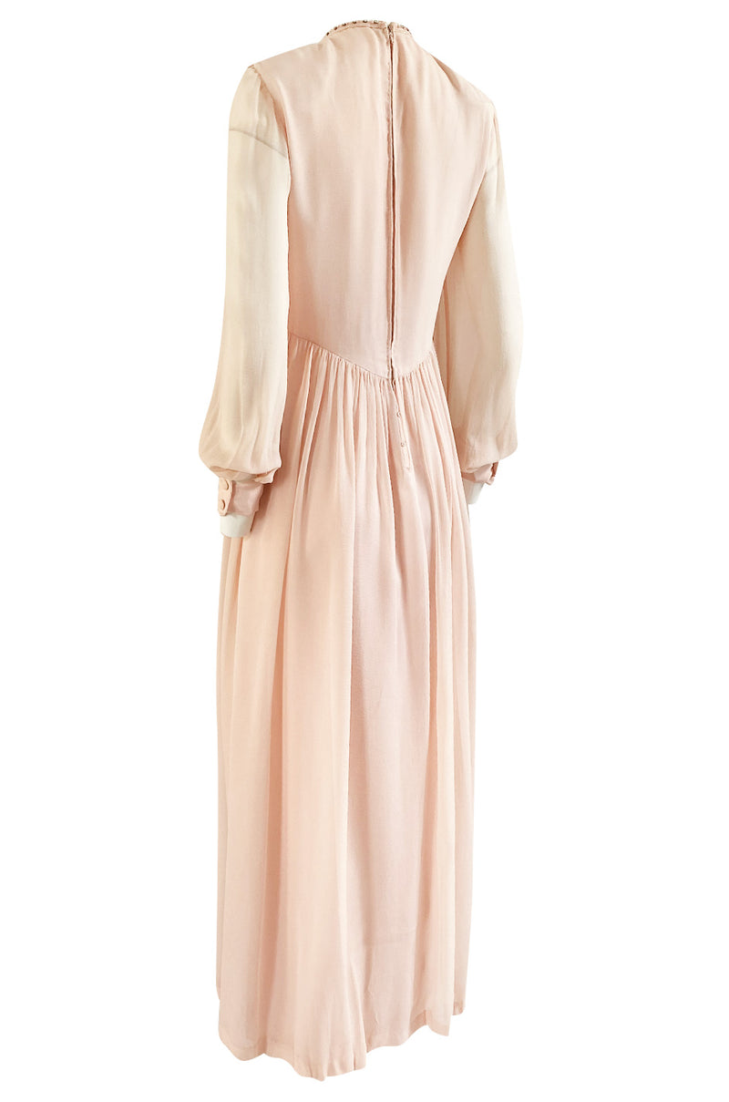 1960s Tiziani by Karl Lagerfeld Couture Blush Silk Chiffon & Sequin Dress