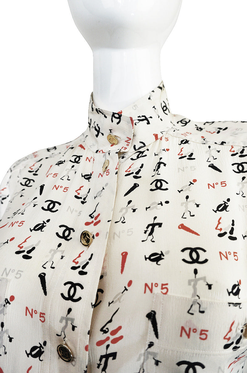 1990s Iconic Chanel No 5 Printed Silk Top