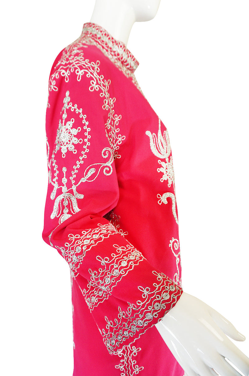 1960s Silver Thread Embroidered Pink Adonis Caftan