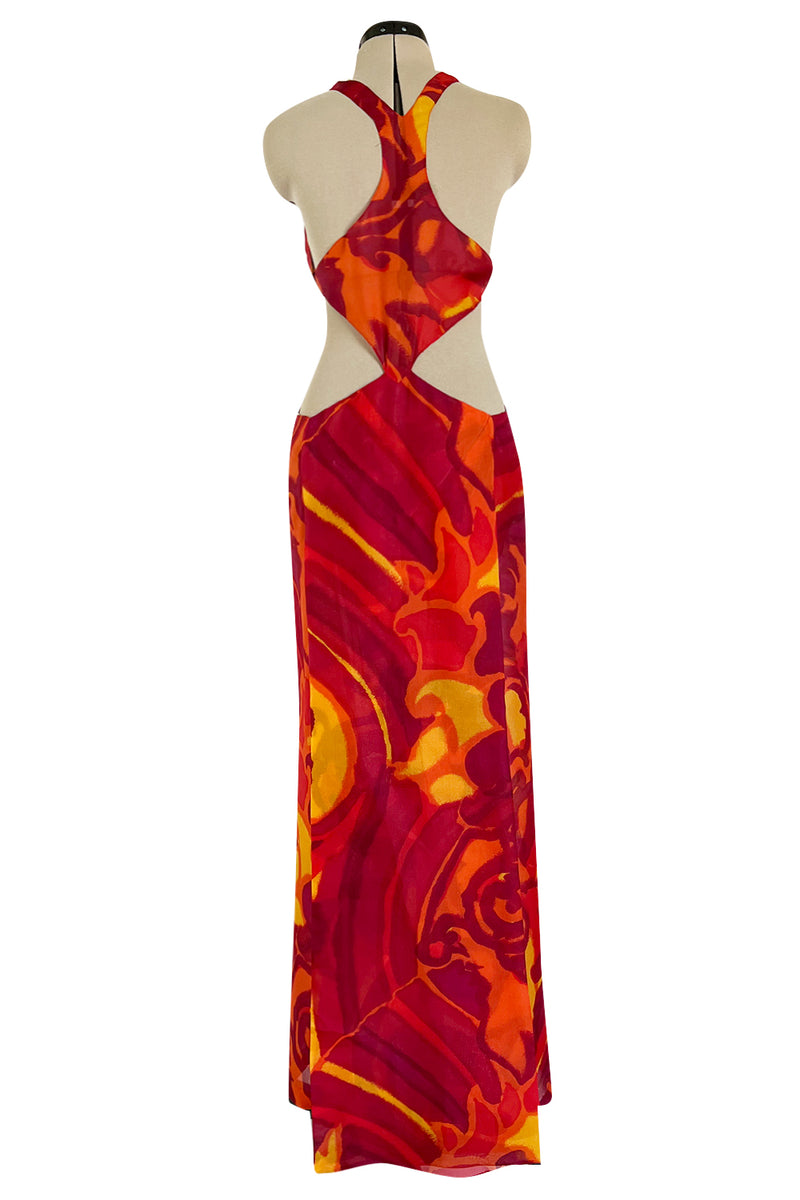 Important & Rare Spring 1966 Madame Gres Printed Silk Chiffon Cut Out Dress