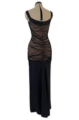 Original Fall 1997 Herve Leger Couture Lace & Bead Bandage Fitted Black Dress w Wide Straps