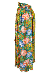 1970s Stephen Burrows Floral Cotton Print Wrap Maxi Skirt