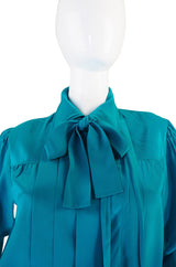 1970s Teal Green Yves Saint Laurent Silk Top