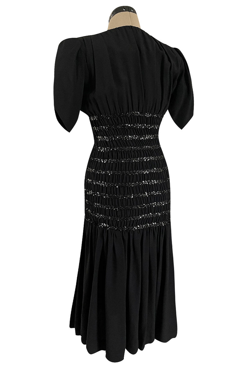 Fall 1983 Yves Saint Laurent Ad Campaign Black Silk Crepe Dress w Sequin Detailing